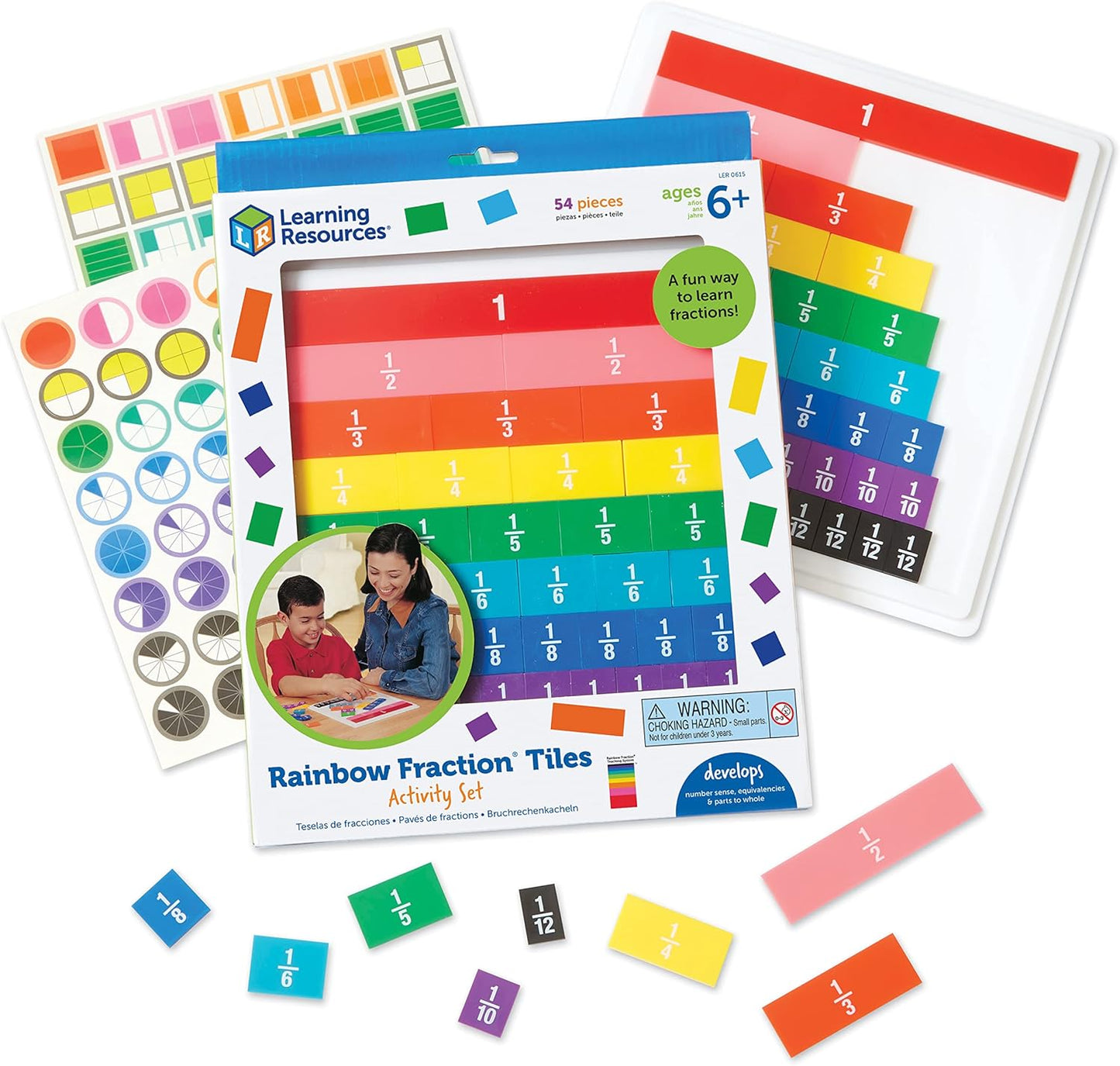 Learning Resources Rainbow Fraction Tiles - 54 Pieces, Ages 6+ Early Math Skills, Visual Aid, Math for Kids, Teacher Supplies