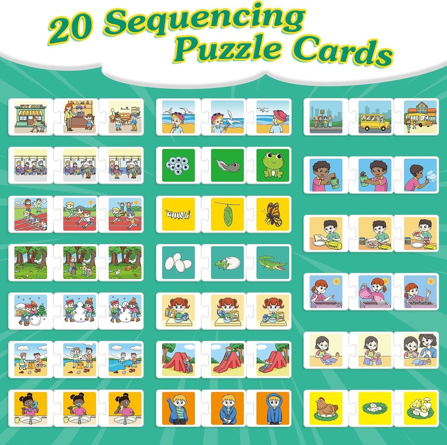 Kasfalci Sequencing Cards & Puzzles,Sequence Game for Kids,Speech Therapy for Autism,Improve Storytelling,Social Skills,Sentence Building,Preschool Learning Activities for Classroom & Homeschool