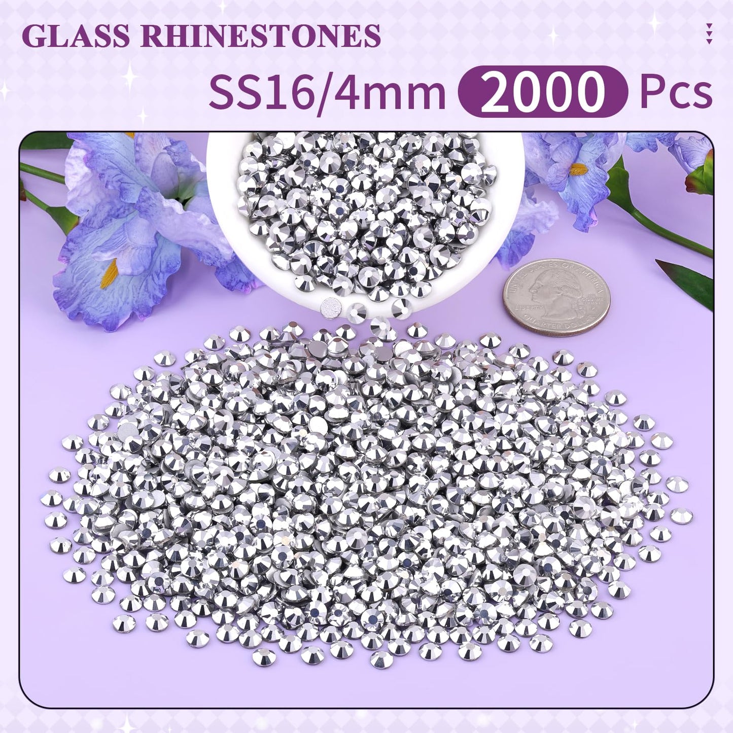 5000PCS SS6/2mm Glass Crystal Rhinestones (Clear), Bedazzling Flatback Rhinestones for Crafting DIY Crafts Nail Art Makeup Decoration, Gems Diamond Charms for Tumbler Shoes Clothing Mug