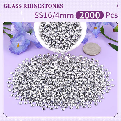 5000PCS SS6/2mm Glass Crystal Rhinestones (Clear), Bedazzling Flatback Rhinestones for Crafting DIY Crafts Nail Art Makeup Decoration, Gems Diamond Charms for Tumbler Shoes Clothing Mug