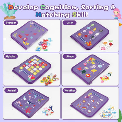 Montessori Busy Board for Toddlers 3-6, Sensory Educational Activities Board for Learning Fine Motor Skills, Travel Toys for Airplane Car, Gift for Girls Boys 3+ Years Old (Dinosaur)