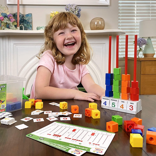 Kids First Math: Stacking Block Abacus Math Kit w/Activity Cards | Develop Skills in Counting, Sorting, Subtraction, Addition & More | Visual Hands-on Math for at-Home or Classroom Learning, Ages 3+