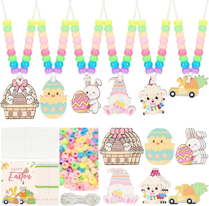 Bafeil 24 Set Easter Crafts Bead Necklace Making Kit for Kids - DIY Make Your Own Bunny Necklace for Arts and Crafts Project, Classroom Activities Gifts, Party Favors & Easter Basket Stuffers