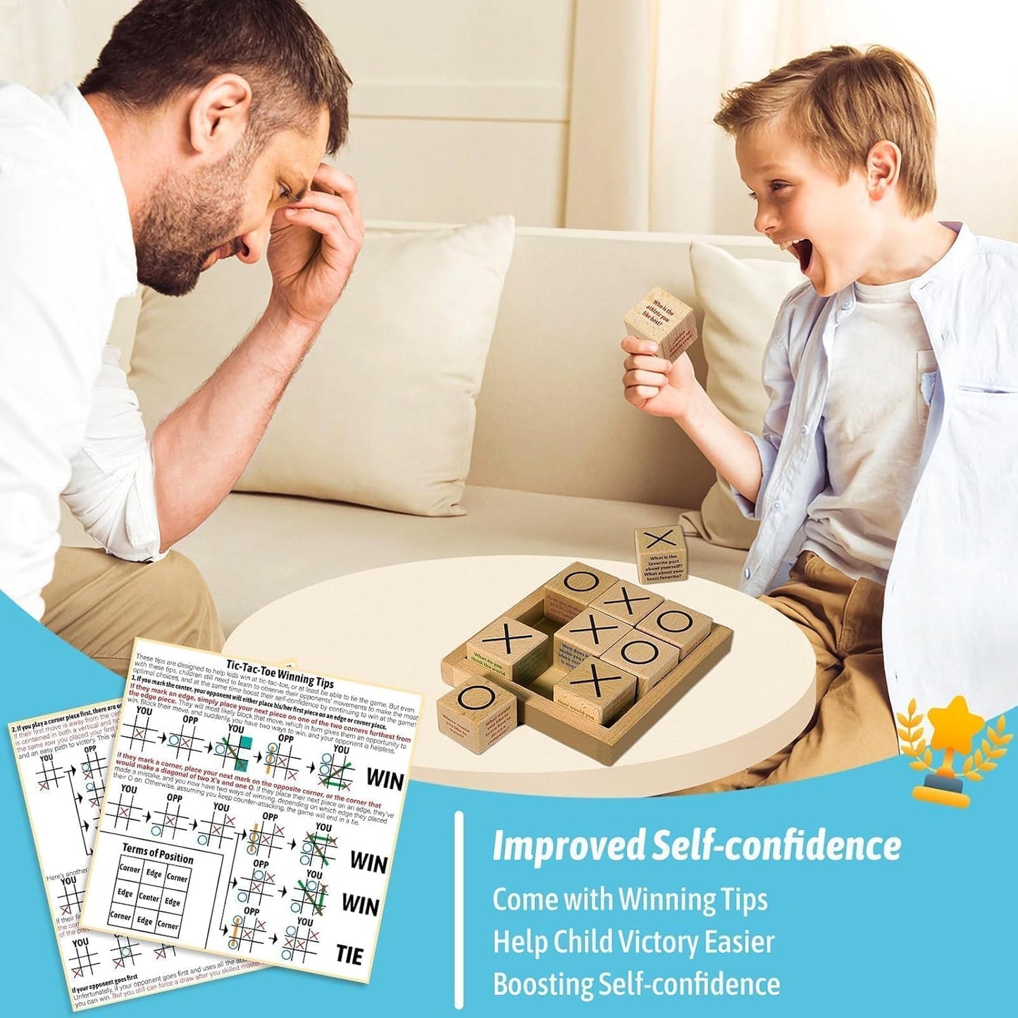 Garybank Sharing Joy Conversation Tic Tac Toe Therapy Games for Kids Teens, School Game Counselors Office Must Haves, Great Conversation Starter - Building Relationship, Wooden Communication Cubes