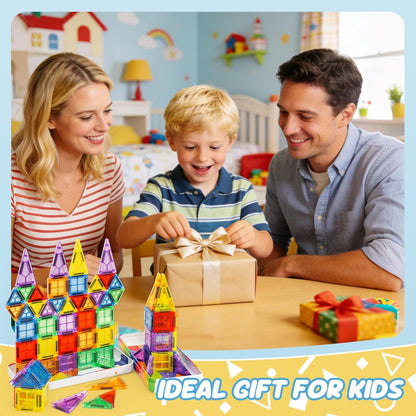 cossy Mini Magnetic Tiles, 46 PCS Magnet Tiles Travel Toys with Iron Box, Travel Magnetic Tiles for Restaurant, Car & Plane Play, Toys for 3 4 5 6 7 8 Year Old Boy and Girl