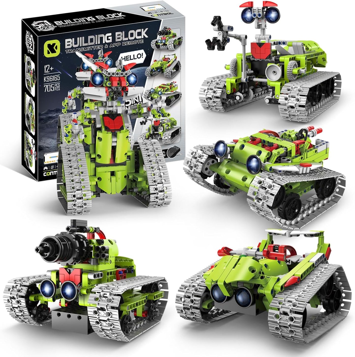 5 in 1 STEM Robot Building Kit, APP & Remote Control Interstellar Building Robot, DIY Robotics Building Toys/RC Car/Tank with Light, Space Building Toy Gifts for Boys Girls Kids 8-16 Science Learning