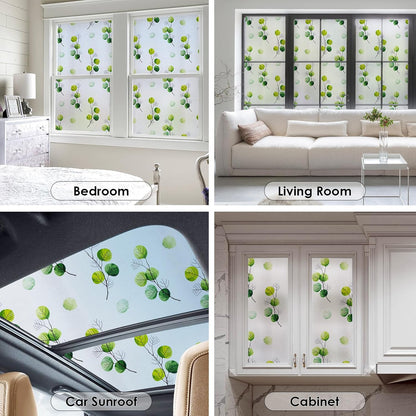 Leaf Pattern Window Tint with Installation Tools, Blackout Window Cover, Sun Blocking Window Tint for Home (Full Blackout Opaque, 17.7'' x 78.7'')
