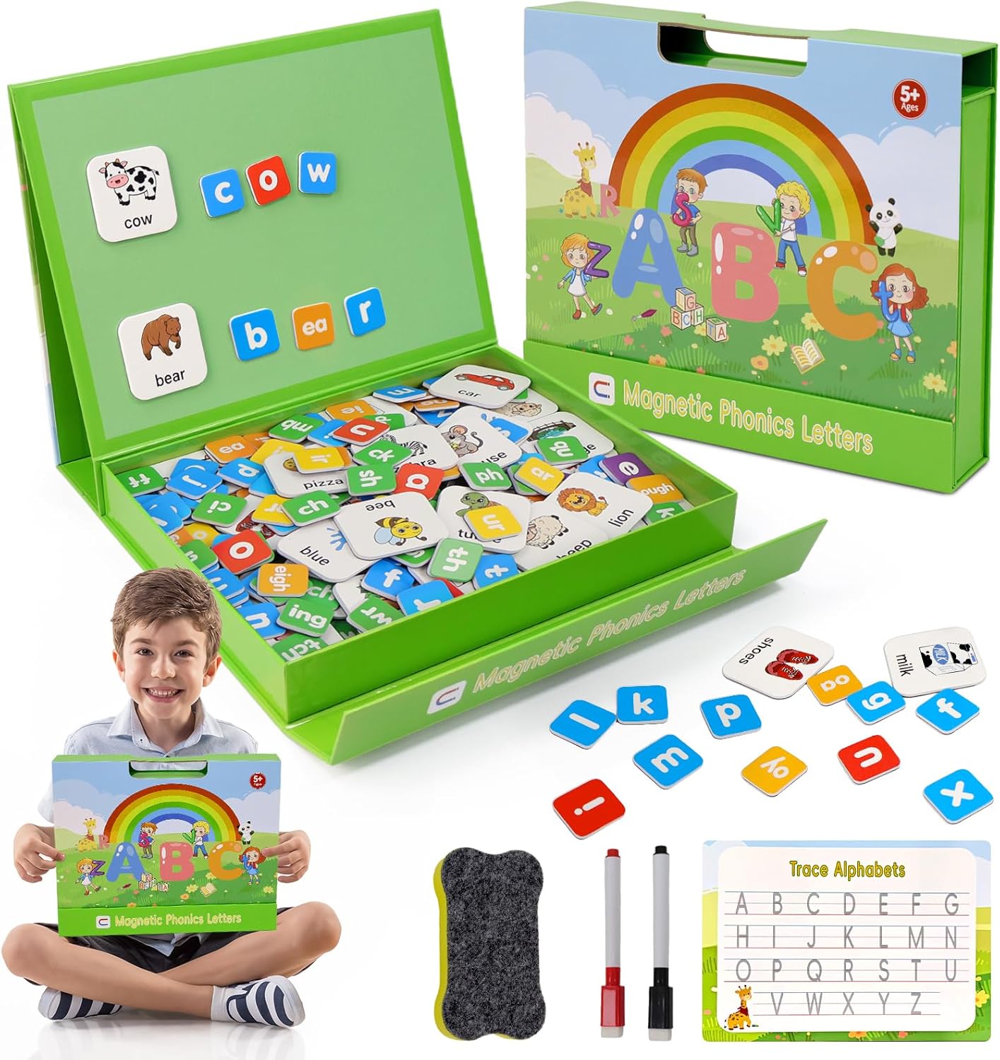 Phonics Word-Building Magnetic Letter Tiles, Alphabet Magnets for Toddlers, 147 Magnetic Phonics Tiles, Letter Recognition for Kindergarten, Phonemic Awareness, Preschool Learning Activities