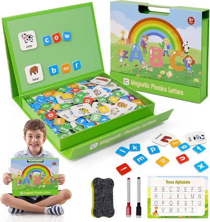 Phonics Word-Building Magnetic Letter Tiles, Alphabet Magnets for Toddlers, 147 Magnetic Phonics Tiles, Letter Recognition for Kindergarten, Phonemic Awareness, Preschool Learning Activities