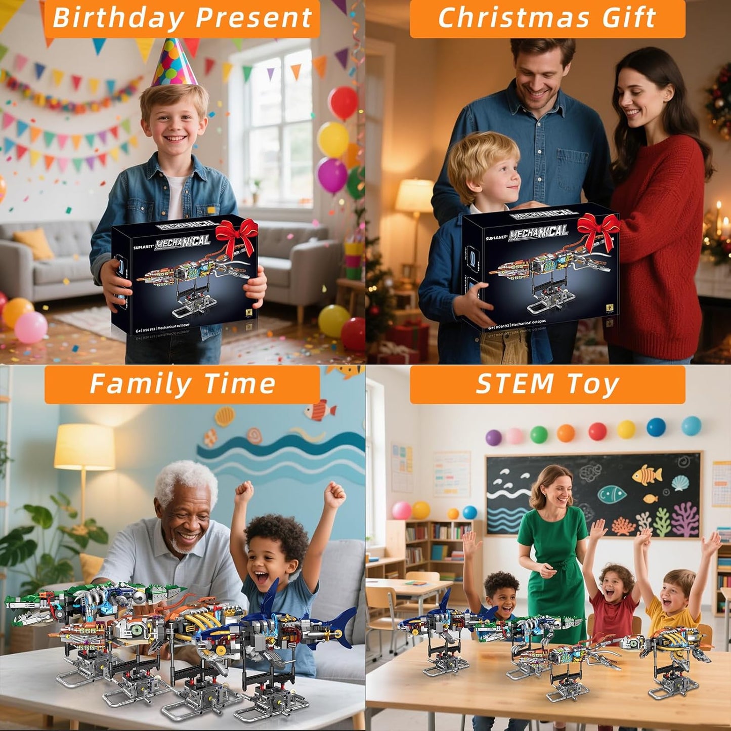 Mechanical Crocodile Building Set with Lights, Rotatable Link Components & Display Stand, STEM Building Set for Boys 8-14, Home Office Decor for Adults, Mechanical Enthusiasts（648PCS）