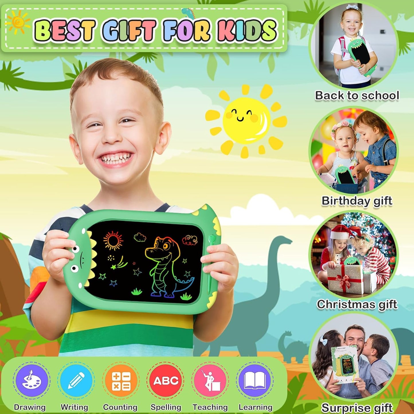 Toddler Toys Age 1-2,10IN Drawing Tablet Doodle Board Writing Tablet for Kids,Learning Toy for 1 2 3 4 5 6 7 8 Year Old Boys Girls Christmas Birthday Gifts,Travel Games Dinosaur Toy for Boys 4-6