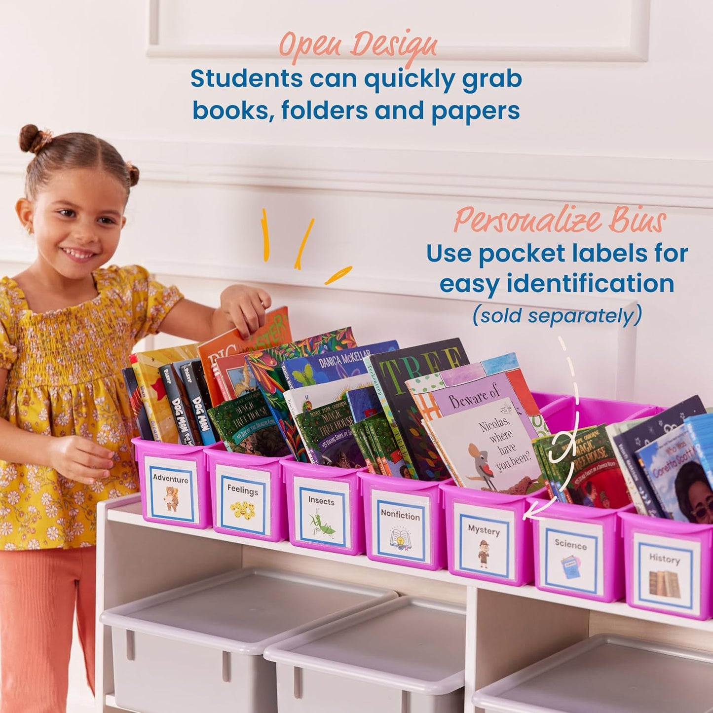 ECR4Kids Linking Plastic Storage Book Bin, Multipurpose Organization, Neon Purple, 10-Piece