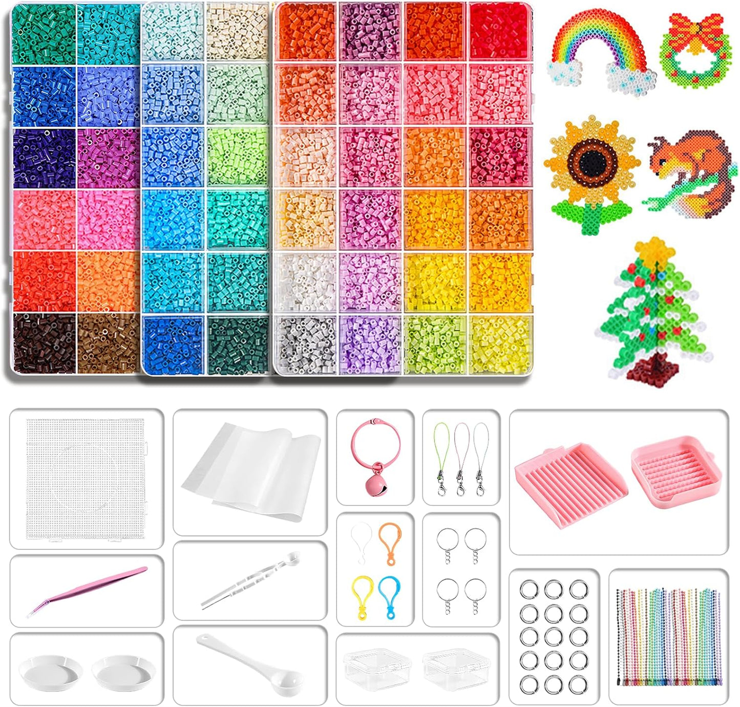 Perler Beads Kit 14400 pcs 24 Colors 2.6mm Mini Fuse Beads Bulk with Fuse Beads Pegboards, Black & White Included, Easter Homeschool Arts and Crafts Supplies for Kids 7+ & Adults
