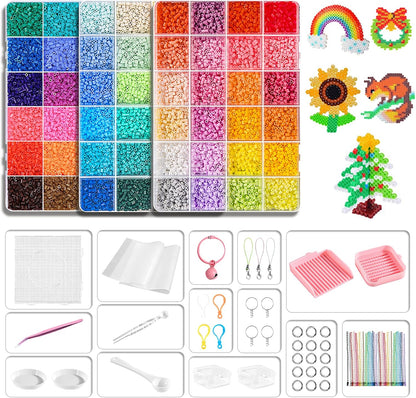 Perler Beads Kit 14400 pcs 24 Colors 2.6mm Mini Fuse Beads Bulk with Fuse Beads Pegboards, Black & White Included, Easter Homeschool Arts and Crafts Supplies for Kids 7+ & Adults