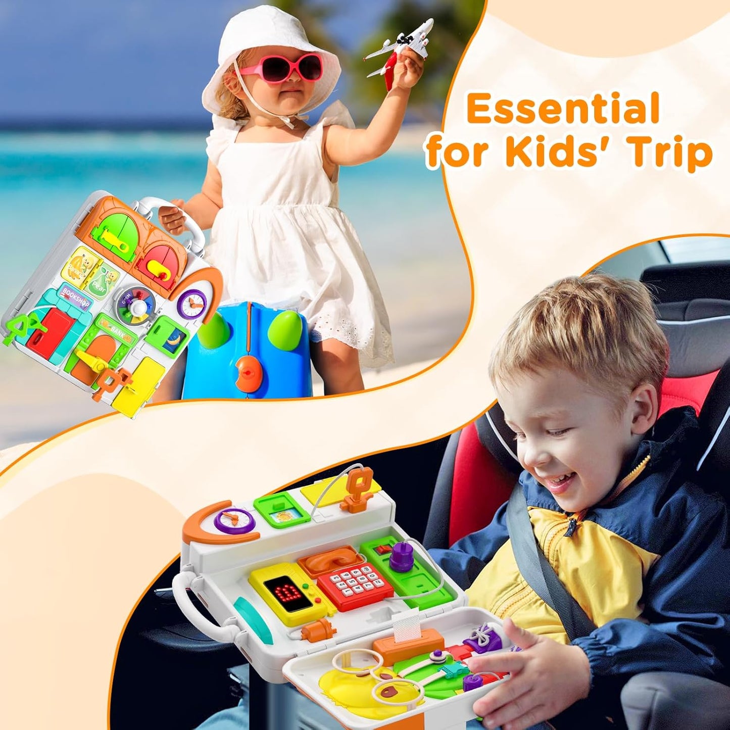 Toddler Toys for 1-2 Year Old Boy, Musical Montessori Busy Board, Early Educational Toy for Toddlers 1-3, Motor Skills Developmental Toy for 12-18 Month Age, Birthday Gift for 1+ Year Old Boy Girl