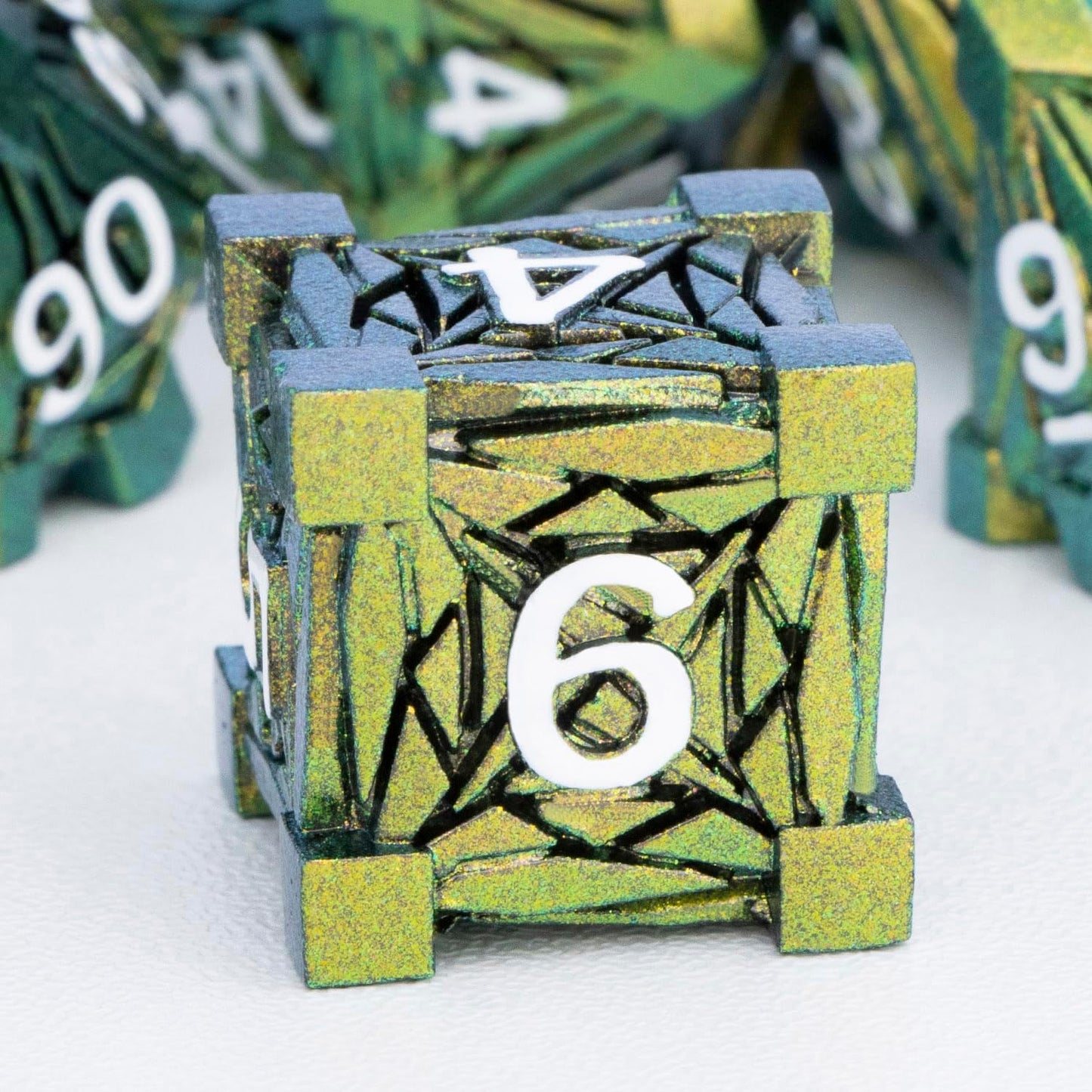 7PCS Metal DND Dice Set with Box, Debris RPG Blue White D and D Dice for D&D Tabletop Games Role Playing Game Polyhedral Dice Set D20 D12 D10 D8 D6 D4