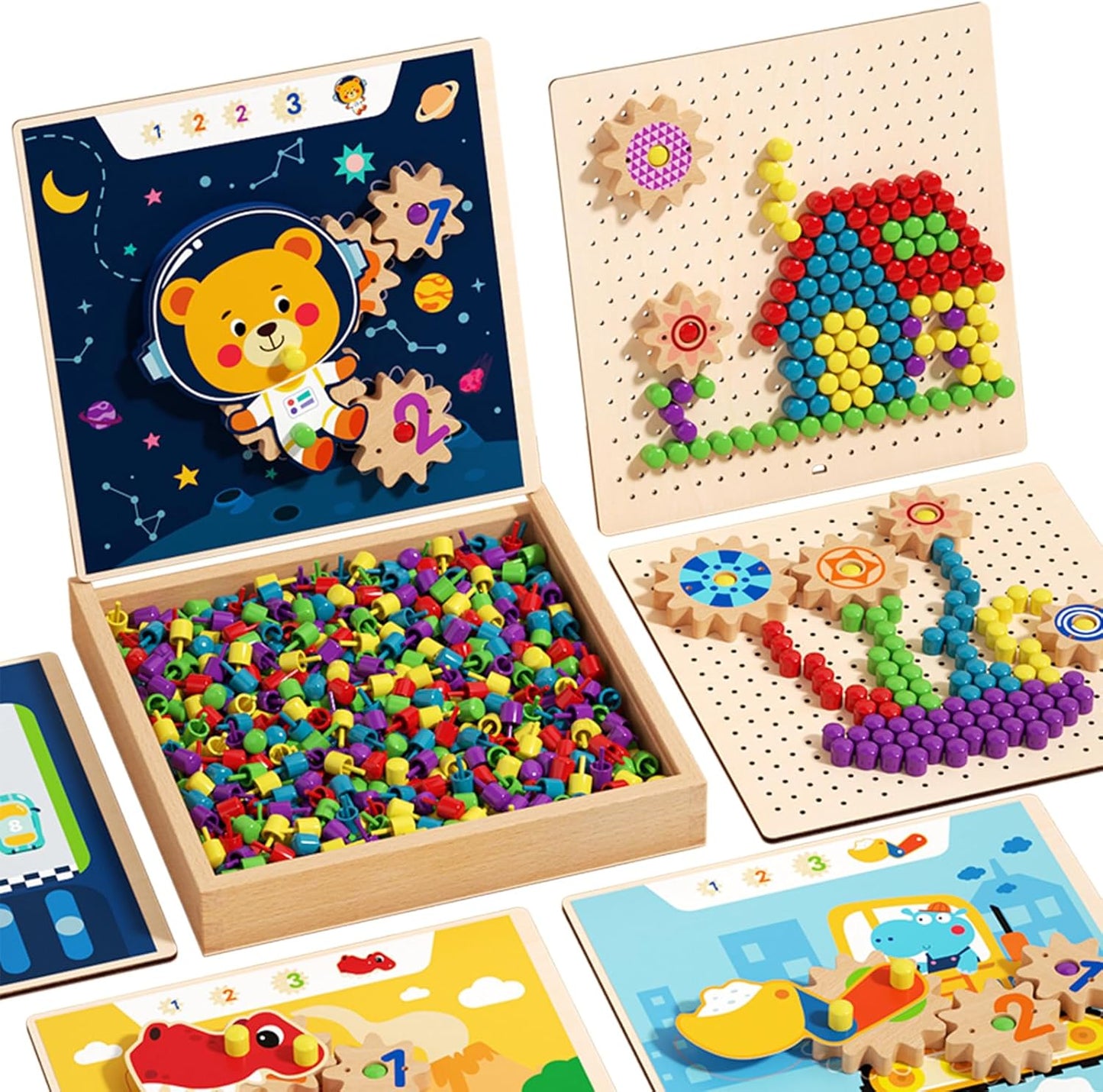 Montessori Gear Puzzle Game,Gears Toy,Montessori Screw Board Toy, Wooden Gear Building Set for Kids Ages 3-8,STEM Educational Toys for Fine Motor Skills Development
