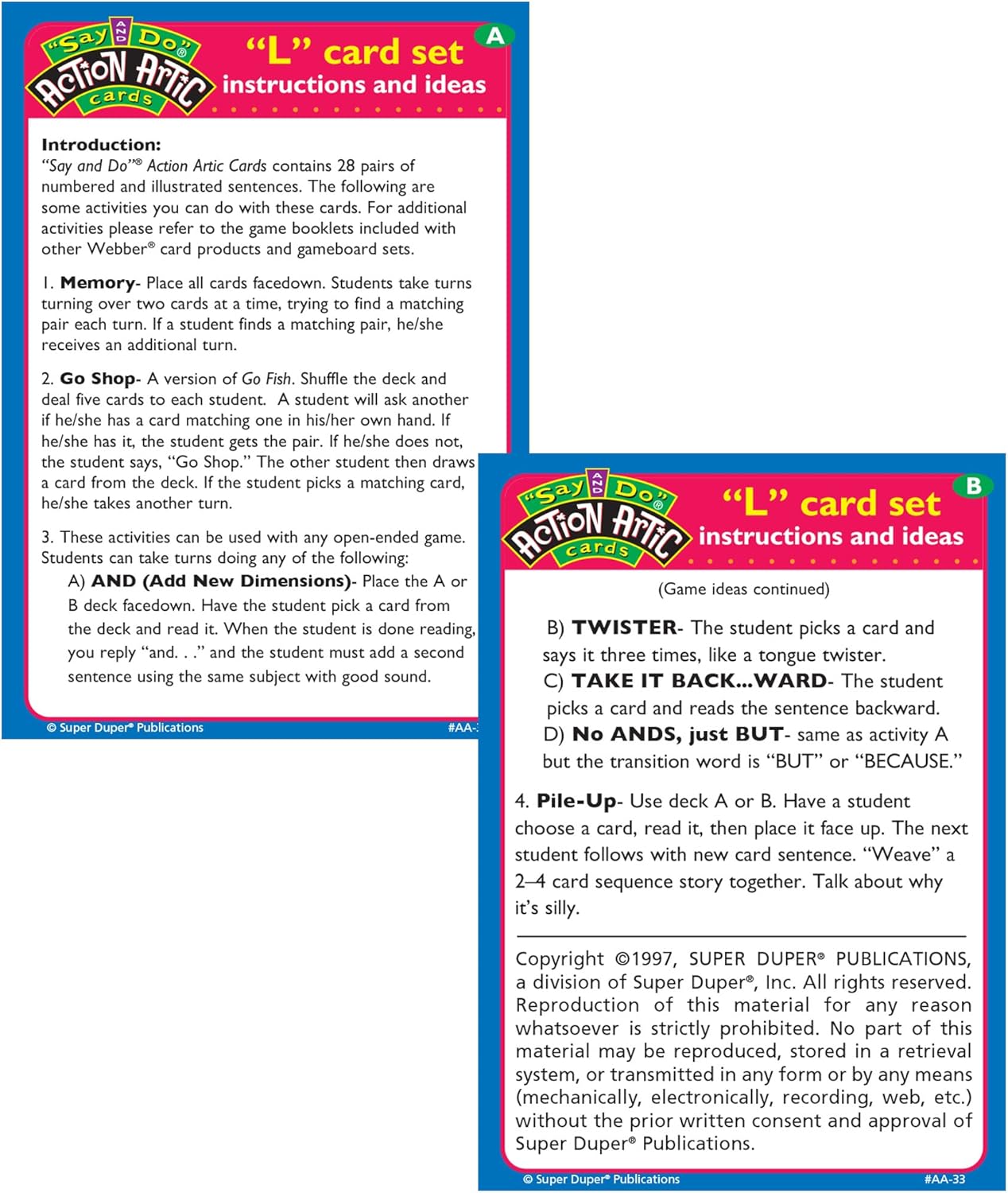 Super Duper Publications | Say and Do® Action Articulation L Sounds Fun Deck | Vocabulary and Language Development Flash Cards | Educational Learning Materials for Children