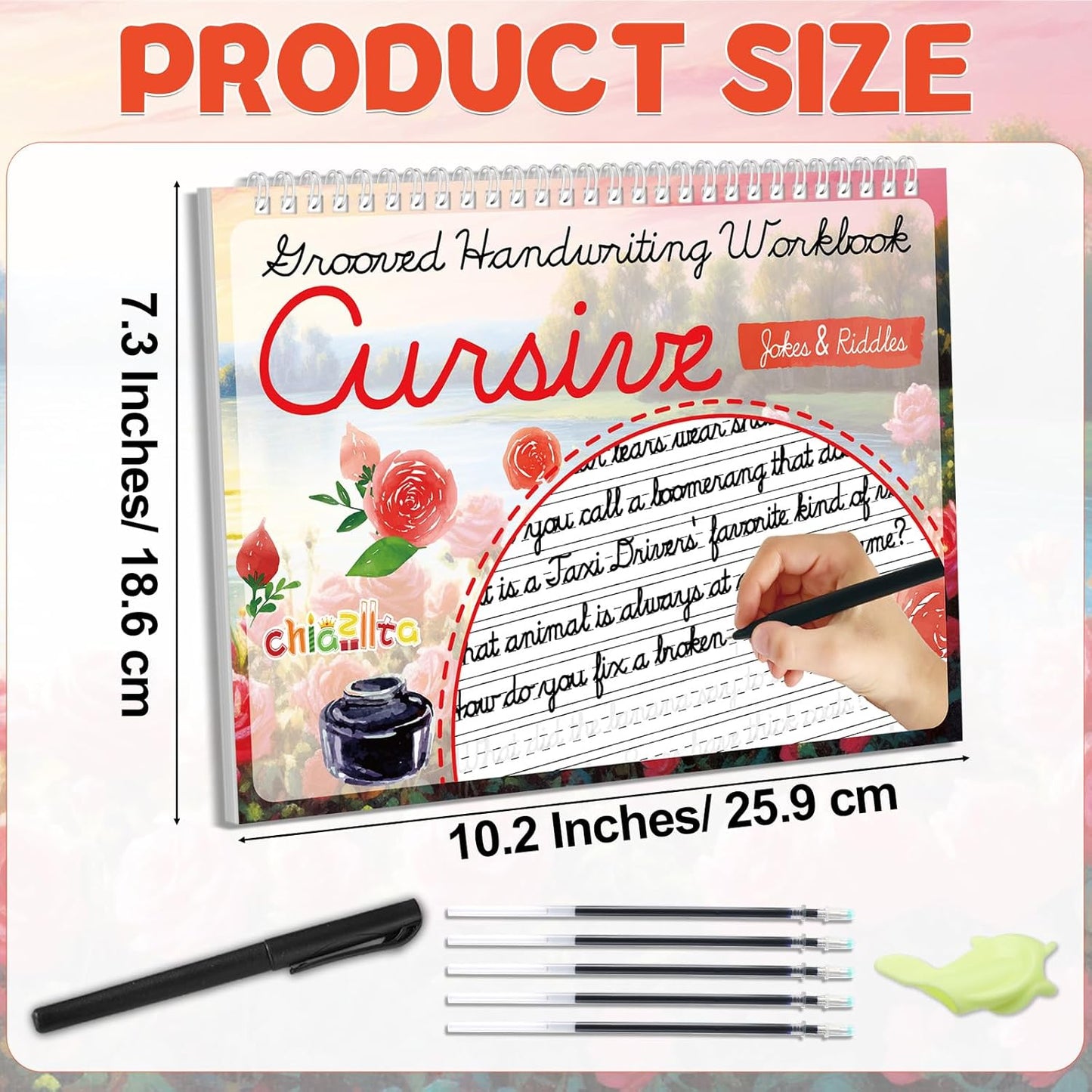 chiazllta Grooved Cursive Handwriting Workbook with Disappearing Ink Pens Magic Reusable Grooved Cursive Writing Practice for Beginners Kids Kickoff Student Workbook Homeschooling Supplies (Letters)
