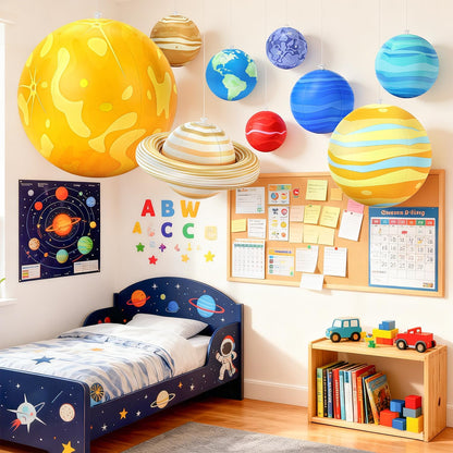 Inflatable Solar System Planets for Kids – 9 Giant Hanging Solar System Model Planets Hanging from Ceiling Classroom Space Theme Party Decorations, Astronomy Gifts for Ages 5-7, 6-8, 8-12