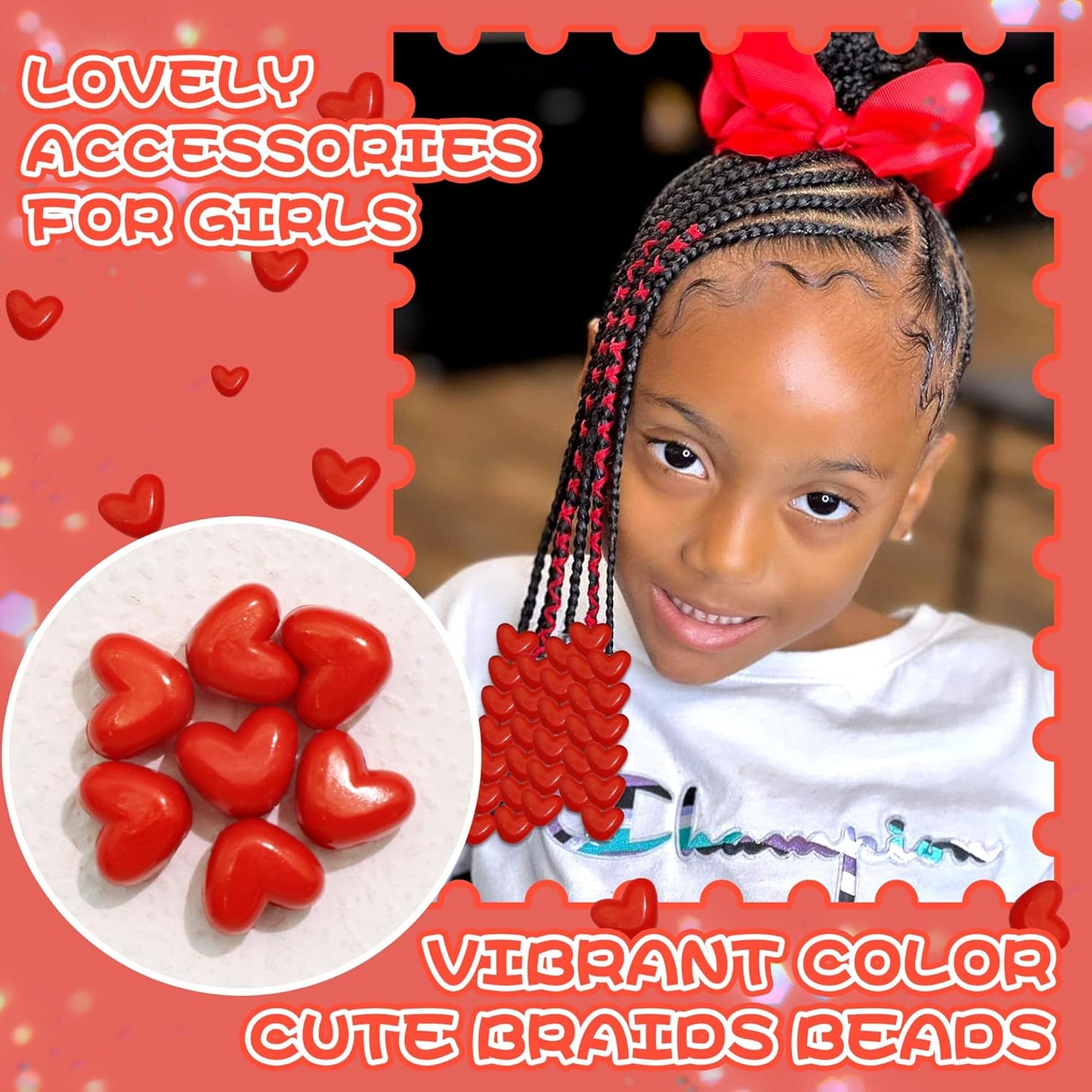 90PCS Light Pink Heart Beads for Braids Hair Jewelry Loc Dreadlock Accessories Cute Heart-Shaped Pony Bead