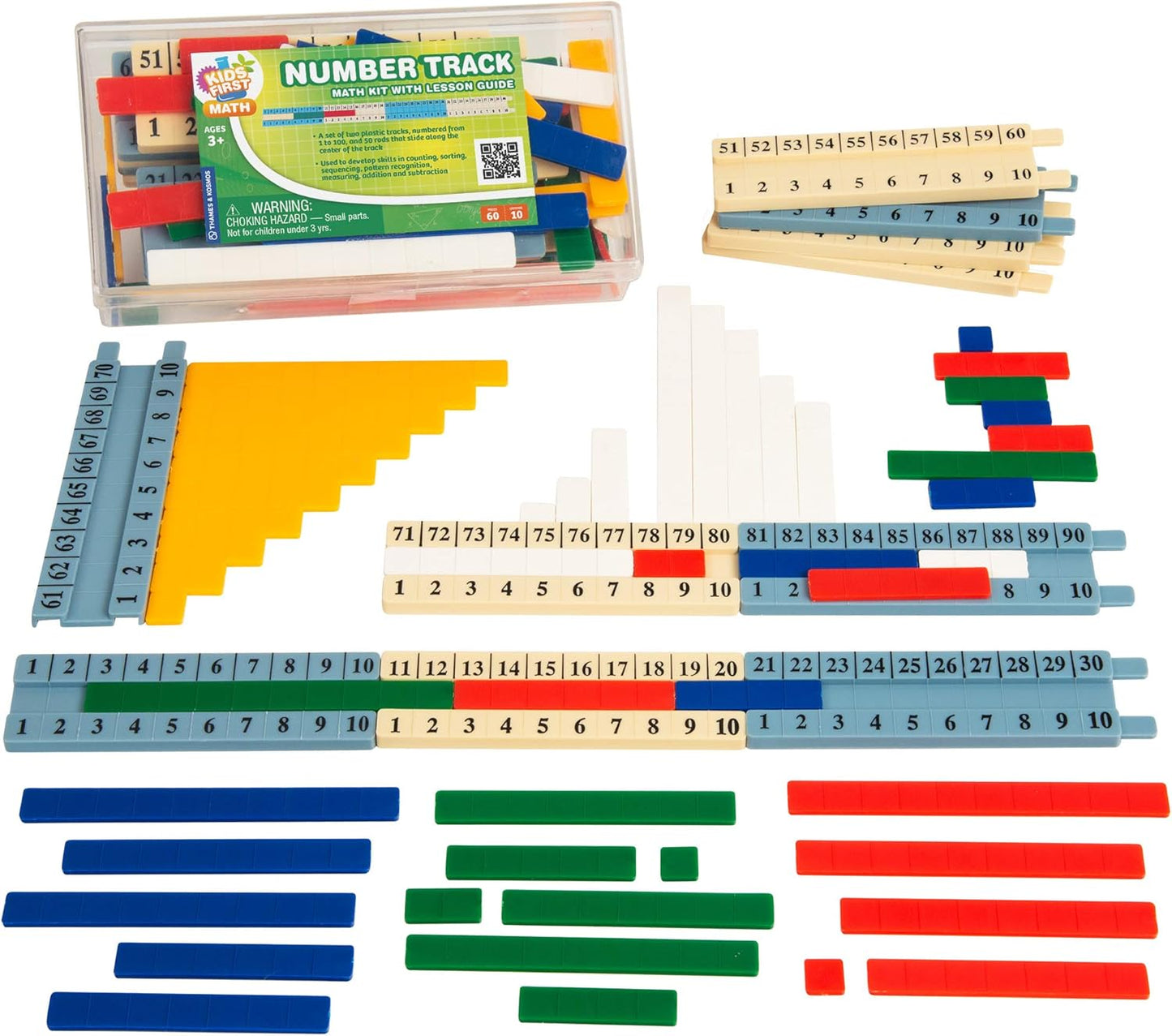 Kids First Math: Number Track Math Kit w/Lesson Guide | Develop Skills in Counting, Sorting, Sequencing, Pattern Recognition & More | Visual Hands-on Math for at-Home or Classroom Learning, Ages 3+