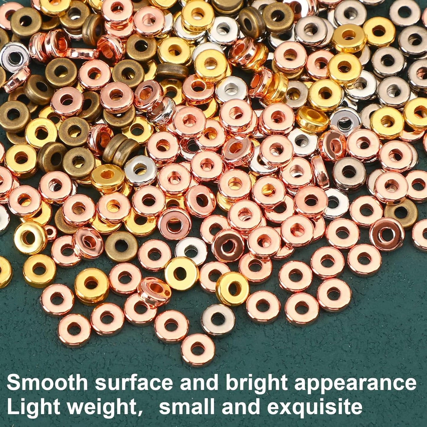 1500pcs 6mm Flat Round Spacer Beads Disc Loose Jewelry Making Beads for DIY Bracelet Necklace Earring Craft Supplies, Gold & Silver