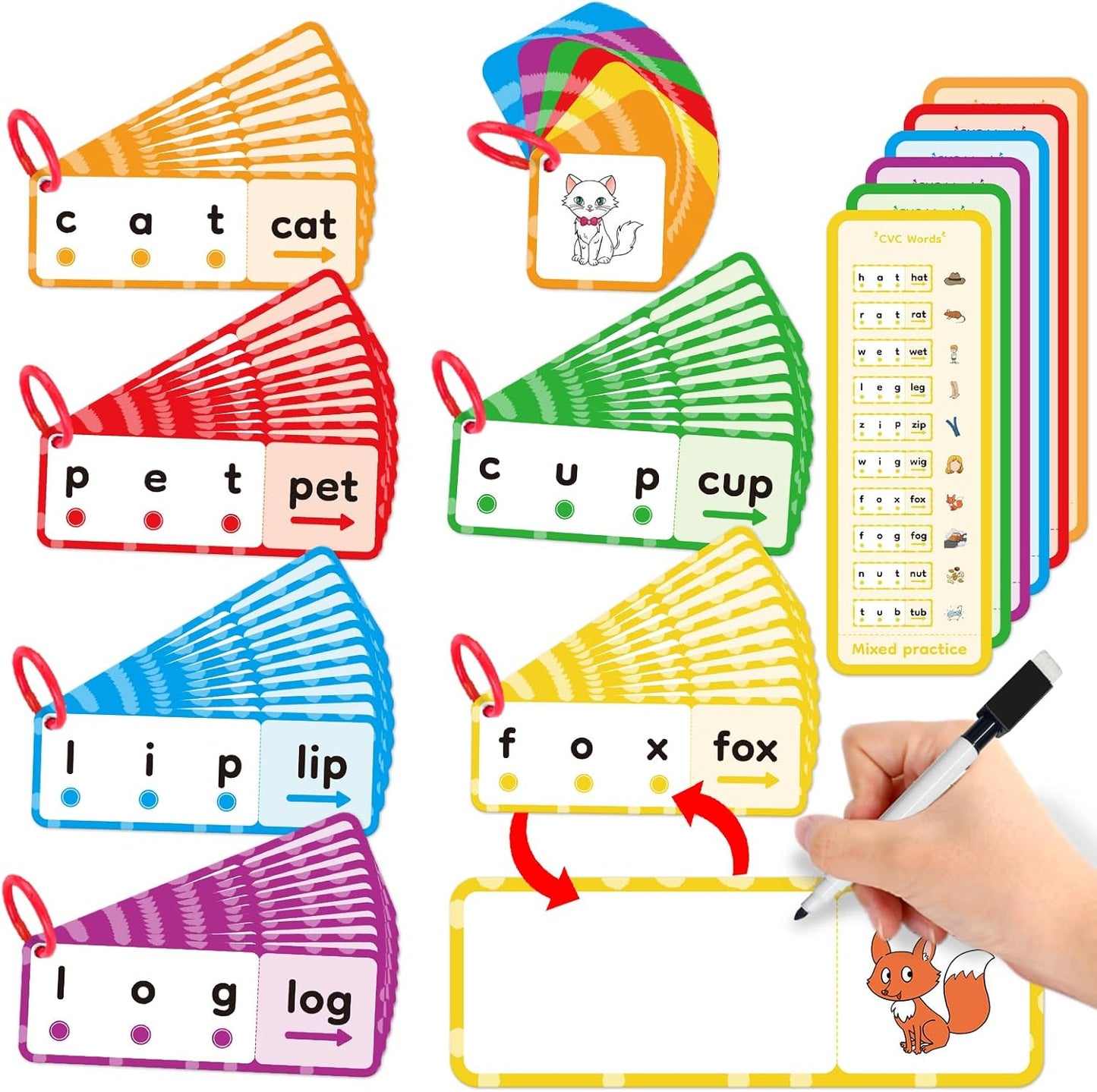 Kasfalci CVC Word Games, Flash Cards, Phonics and Speech Therapy Toys for Toddlers and Kids - Learn to Read, Spelling and Reading Learning Activities - Kindergarten Preschool Educational Toy