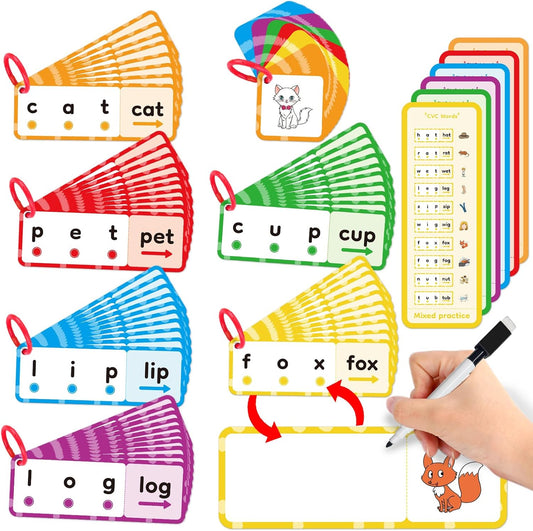 Kasfalci CVC Word Games, Flash Cards, Phonics and Speech Therapy Toys for Toddlers and Kids - Learn to Read, Spelling and Reading Learning Activities - Kindergarten Preschool Educational Toy