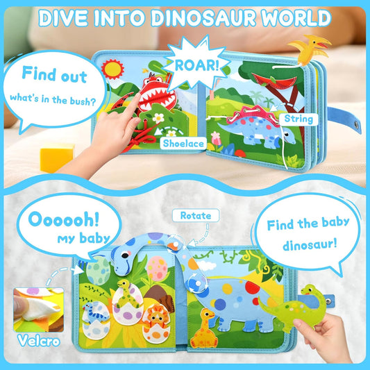 Meafeng Dinosaur Educational Book for Toddlers 1-3, Montessori Quiet Toy & Busy Board for Kids, Travel Toys with Life Skills & Educational Games for Boys and Girls