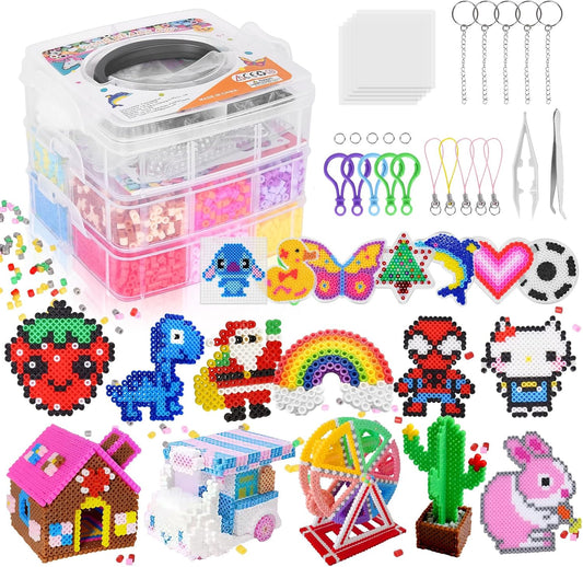 LULUETPUE Fuse Beads Kit,10000PC 5MM Melty Beads Set, Iron Melting Beads Craft Kit with Pegboards,Ironing Paper and Chain Accessories, Arts and Crafts Set for Kids Boys Girls Christmas Birthday Gift