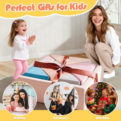Tangram Puzzle Modular Kids Play Couch for Toddler, 7-in-1 Buildable Foam Sofa with Ball Pit & Fort, Convertible Floor Sofa for Playroom, Active Play Furniture for Imagination, Gift for Ages 3+