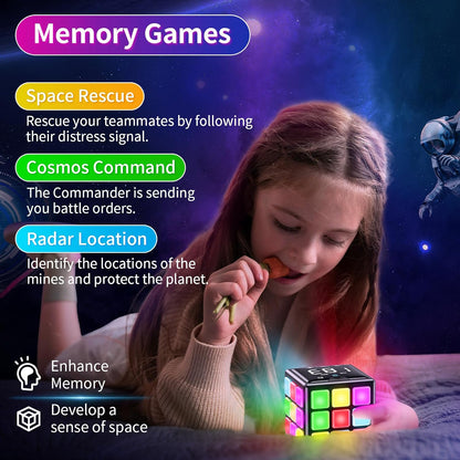 Niufunmal Rechargeable Puzzle Cube with Games - 15-in-1 Fun Brain Memory & Speed Games for Kids Teens - Christmas Easter Birthday Gifts for Boys Girls Ages 6-12+ Years Old with Score Screen (Black)