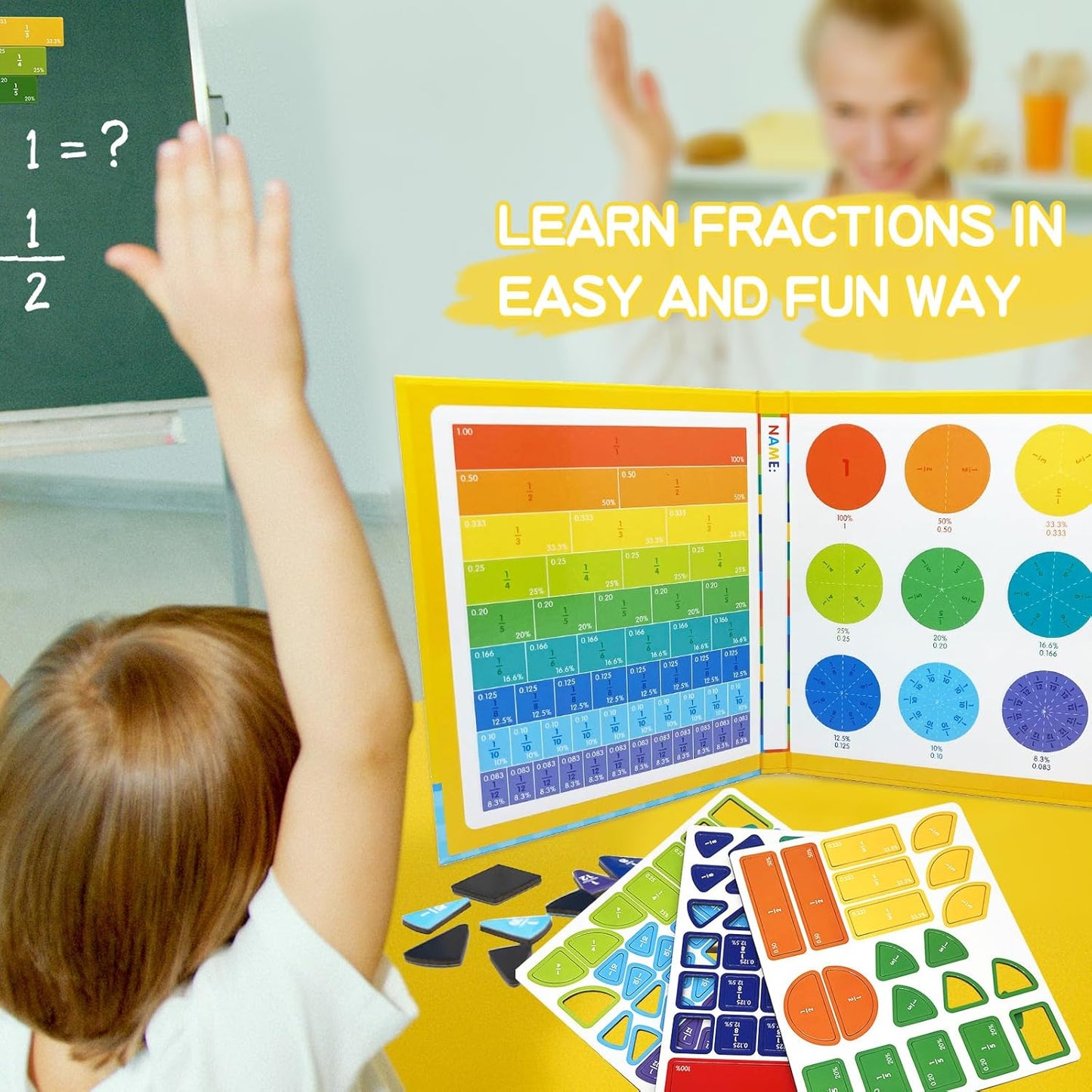 Magnetic Fraction Educational Puzzle for Kids, New Magnetic Fraction Tiles & Fraction Circles, Math Manipulatives for Elementary School Early Math Skills
