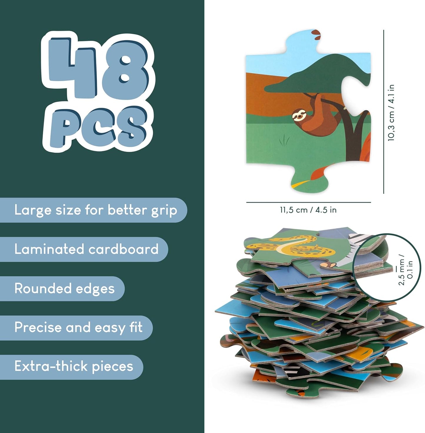 BONNYCO Giant Floor Puzzles for Kids of Jungle Animals with 48 Large Pieces. Safari Jumbo Puzzle 36.2 x 24.4 in, Gifts for Boys and Girls, Educational Kids Toys Ages 2-8