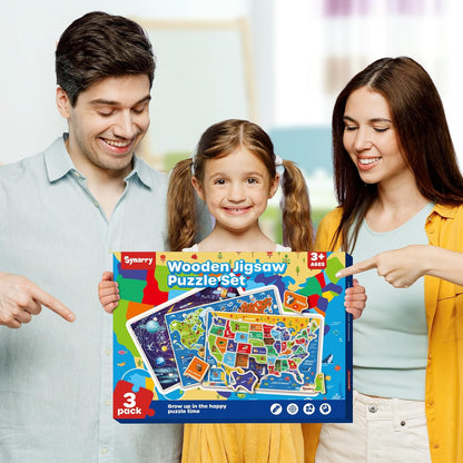 SYNARRY Large USA World Wooden Puzzles for Kids Ages 4-6, Learning United States World Maps Puzles for Kids Ages 6-8, Wood Jigsaw Puzzles Educational Games Toys Gifts for Boys Girls Ages 3-8