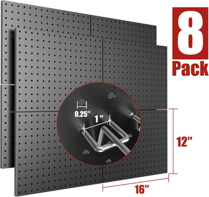 4 Pack Metal Pegboard Panels with 50 Hooks, Black Pegboard Wall Organizer, Pegboard Accessories, Heavy Duty Garage Tool Storage System for Workbench, Workshop, Office, Craft Room