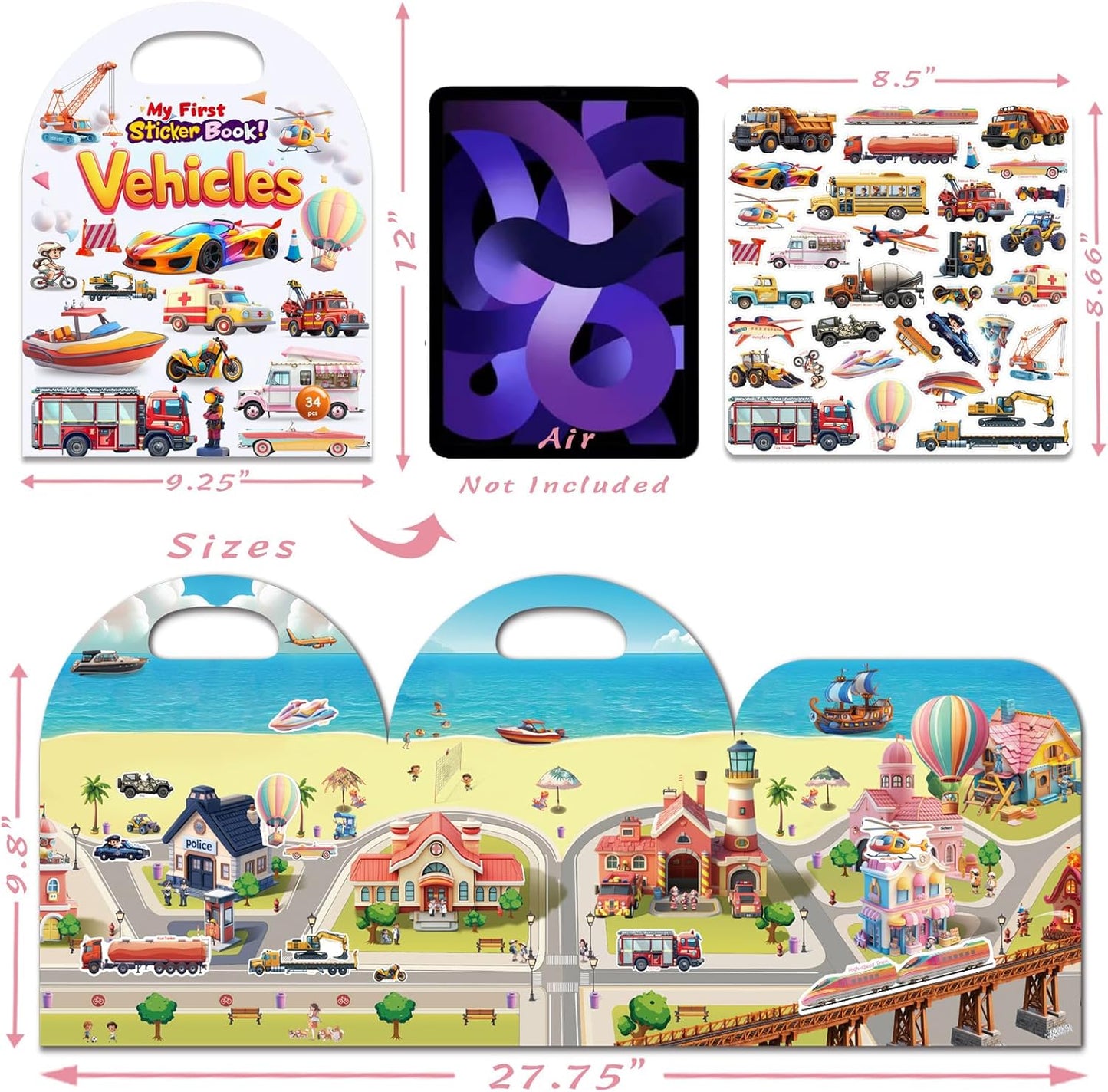 3-Pack Reusable Sticker Books for Toddlers 2-4 Years, Vehicles Truck, Animals & Farm Jelly Activity Stickers for Boys Girls Road Trip Airplane Train Travel Essentials Toy for Kids Birthday Gifts