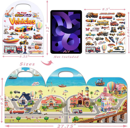 3-Pack Reusable Sticker Books for Toddlers 2-4 Years, Vehicles Truck, Animals & Farm Jelly Activity Stickers for Boys Girls Road Trip Airplane Train Travel Essentials Toy for Kids Birthday Gifts