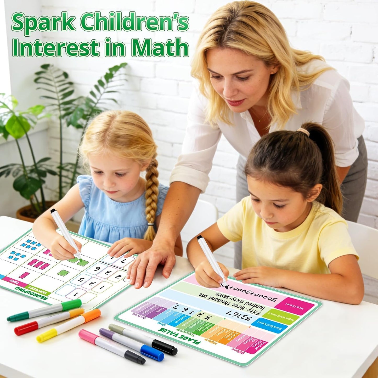 12 Packs Place Value Chart Math Manipulatives 1st 2nd 3rd, Math Games for Kids Addition and Subtraction Flash Cards, Classroom Must Haves Homeschool Supplies White Board Dry Erase Sheets
