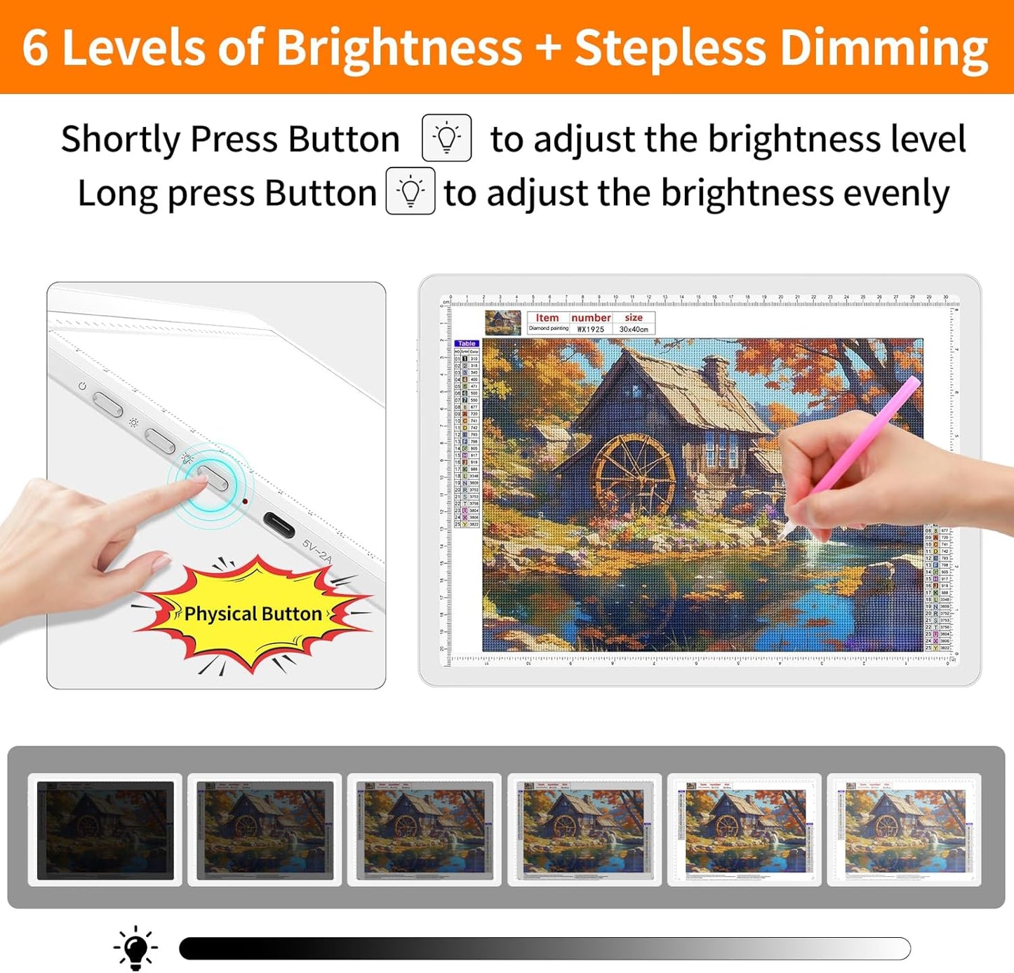 TOHETO Rechargeable A3 Light Pad for Diamond Painting, Ultra Bright Tracing Light Box for Drawing, Wireless Lightbox for Tracing and Drawing, Cordless Diamond Art Light Board for Sketching (Black)