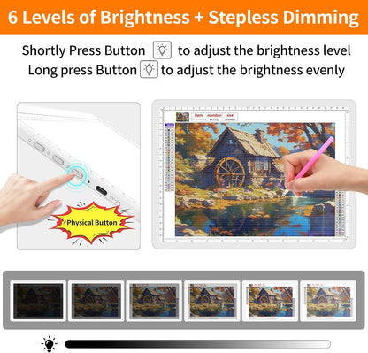 TOHETO Rechargeable A3 Light Pad for Diamond Painting, Ultra Bright Tracing Light Box for Drawing, Wireless Lightbox for Tracing and Drawing, Cordless Diamond Art Light Board for Sketching (Black)