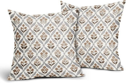 Blue Green Floral Block Print Pillow Covers 12X20 Set of 2, Flower Pattern Spring Summer Print Decorative Throw Pillow Covers Outdoor Farmhouse Seasonal Cushion Case Couch Sofa Bed Decor