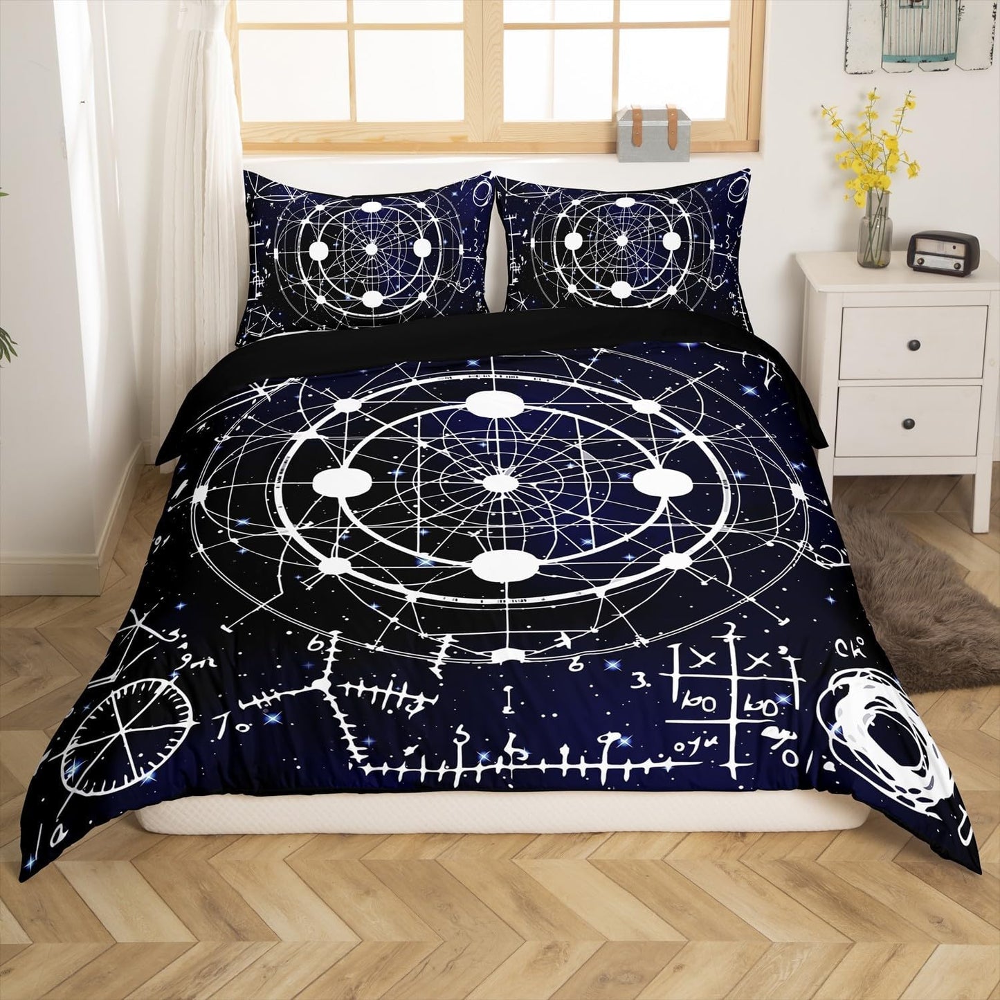 Erosebridal Science Theme Bedding Set Queen Size for Boys Girls Chemistry Periodic Table Print Duvet Cover Chemical Subject Theme Comforter Cover Teens Kids Math Science Atyle Bedspread Cover 3 Pcs