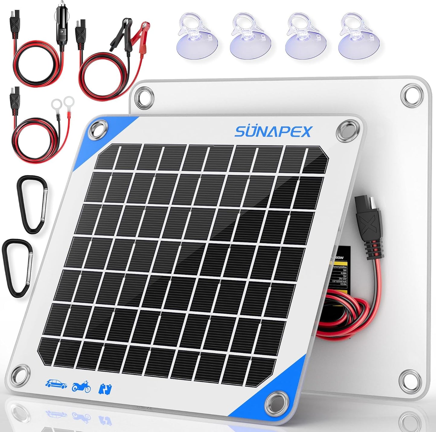 SUNAPEX 12V 10 Watt Solar Trickle Charger Maintainer - Waterproof Solar Powered Battery Charger - Solar Panel Kit Built-in Smart Charge Controller for Car Rv Trailer Truck Boat Automotive Marine