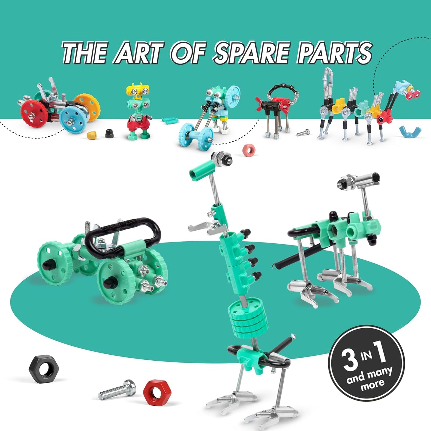 The Off Bits Erector Set: Animal Mini STEM Toys for Kids 6+, Toy Building Sets with Nuts & Bolts, STEM Building Toys Gifts for Boys and Girls (Green Dino)