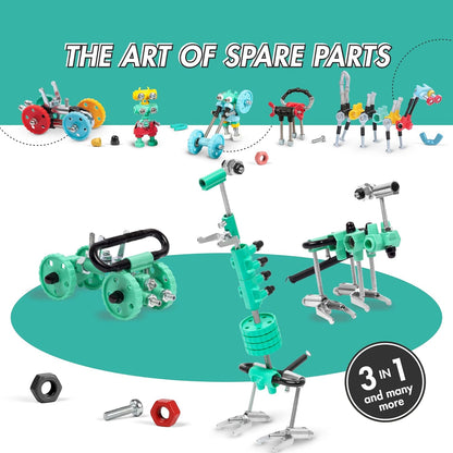 The Off Bits Erector Set: Animal Mini STEM Toys for Kids 6+, Toy Building Sets with Nuts & Bolts, STEM Building Toys Gifts for Boys and Girls (Green Dino)