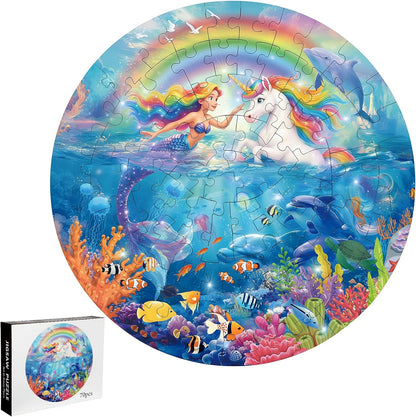 Soulchen 23 Inch Unicorn Mermaid Jigsaw Puzzles, 70 Piece Large Round Floor Puzzle for Kids Ages 4-8, Educational Preschool Learning Toys, Birthday Gifts for Girls 3 4 5 6 7 8 Years Old