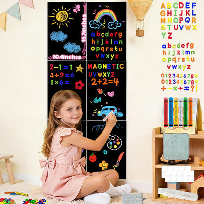 8 PCS Magnetic Wall Decals for Kids Magnetic Chalkboard Peel and Stick Magnet Sheets Board Sticker Tangram Puzzle Self Adhesive Contact Paper Dry Erase Blackboard for Playroom Homeschool 15.7"x10.4"