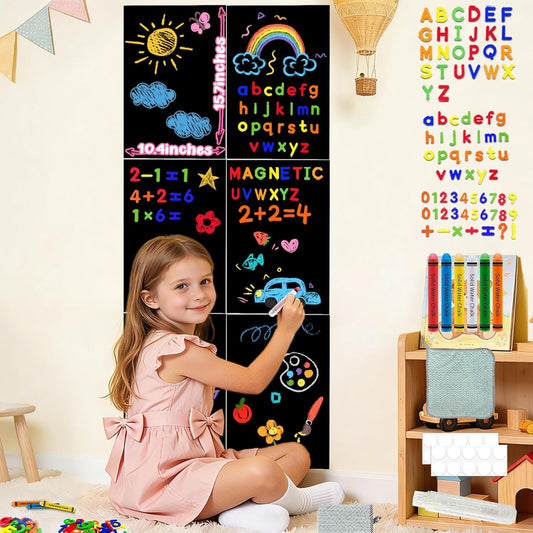 8 PCS Magnetic Wall Decals for Kids Magnetic Chalkboard Peel and Stick Magnet Sheets Board Sticker Tangram Puzzle Self Adhesive Contact Paper Dry Erase Blackboard for Playroom Homeschool 15.7"x10.4"